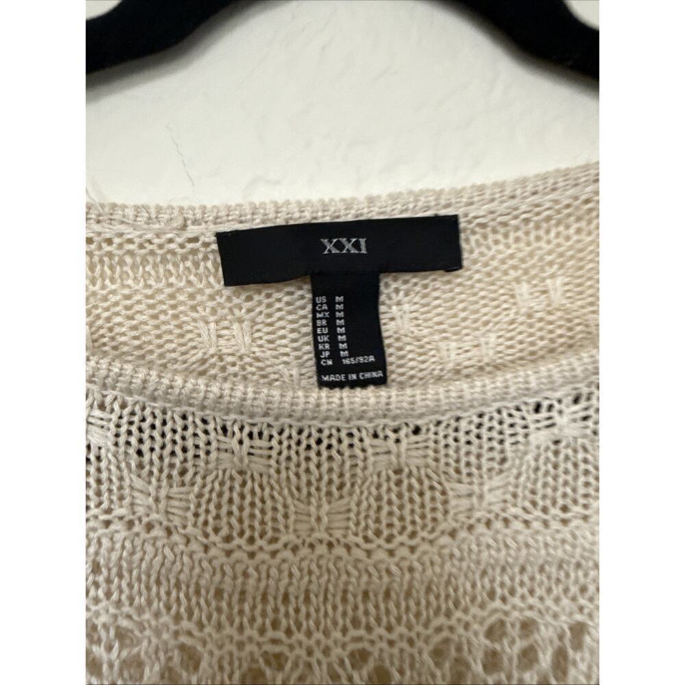 Oversized Drop Shoulder Cream beige Sweater Size Medium loose knit boho - Picture 2 of 11
